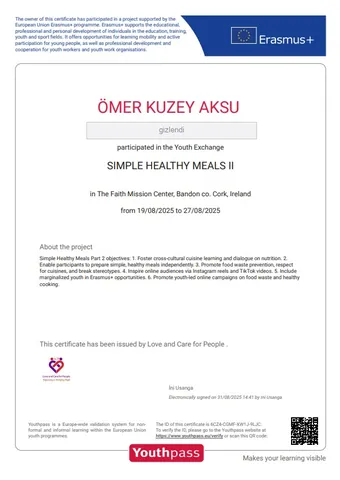 Erasmus+ Gençlik Değişimi — Simple Healthy Meals II
